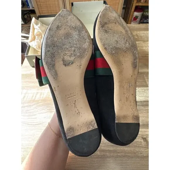Gucci Sylvie Suede Bow Ballet Flats size 37 - Picture 8 of 9